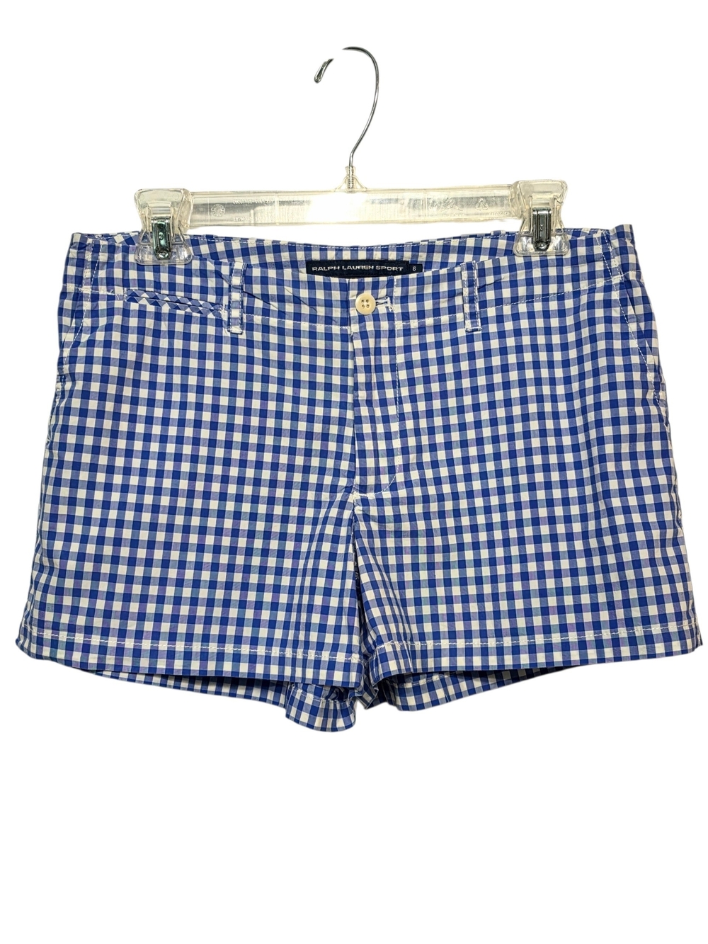 Ralph Lauren Sport Blue White Gingham Check Cotton Shorts Women's Size 6